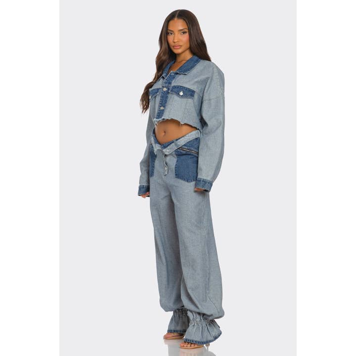 Cropped Contrast Denim Set for wholesale on Faire