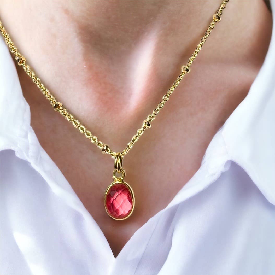 TOURMALYN - Wholesale Pendant/Charm Necklace - Gold plated pink tourmaline stone pendant1