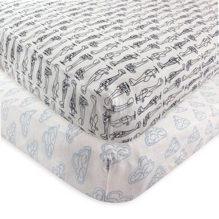 Hudson Baby Cotton Fitted Crib Sheet, Airplane for wholesale by BabyVision