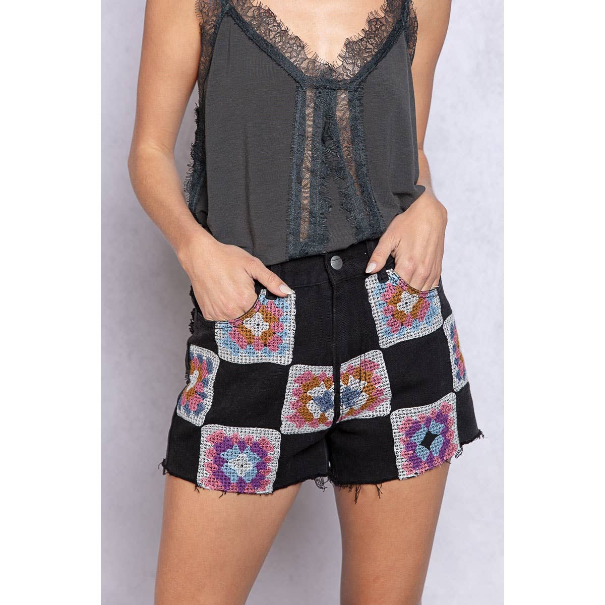 Pol Clothing - Wholesale Shorts - Women's - Floral Patch Print Short SALE0