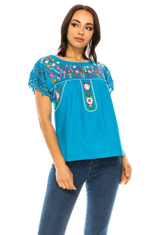 Unik – wholesale Blus - Dam – Traditionell mexikansk blouse med Puebla-broderi för vuxna S-XL1