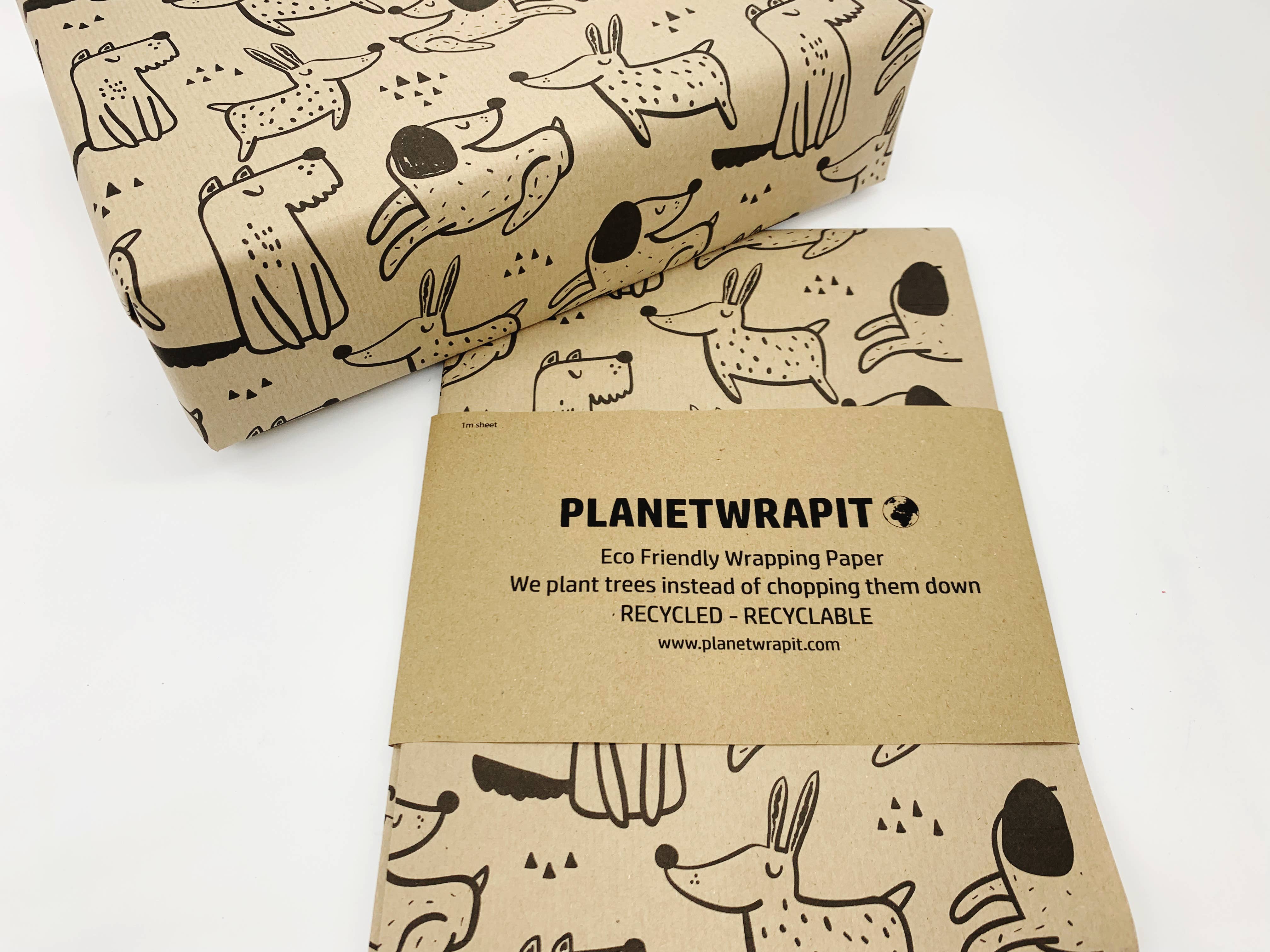 PlanetWrapIt - Wholesale Wrapping Paper Roll - Dogs Recycled Eco Kraft Wrapping Paper2