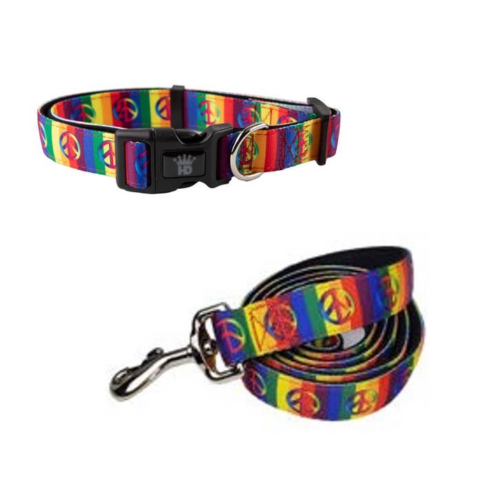 Pride Rainbow-Peace Adjustable Dog Collar with Matching Lead for wholesale by Barker's Bowtique