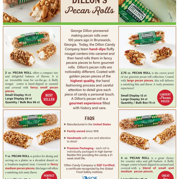 Dillon Candy Company - Wholesale Nougat - Pecan Log Roll, 4 oz.