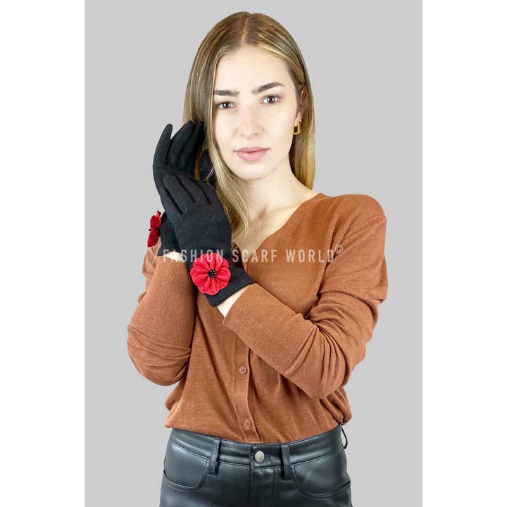 Fashion Scarf World - Vente Gants – femme - Gants à écran tactile 3D en forme de fleur de pavot14