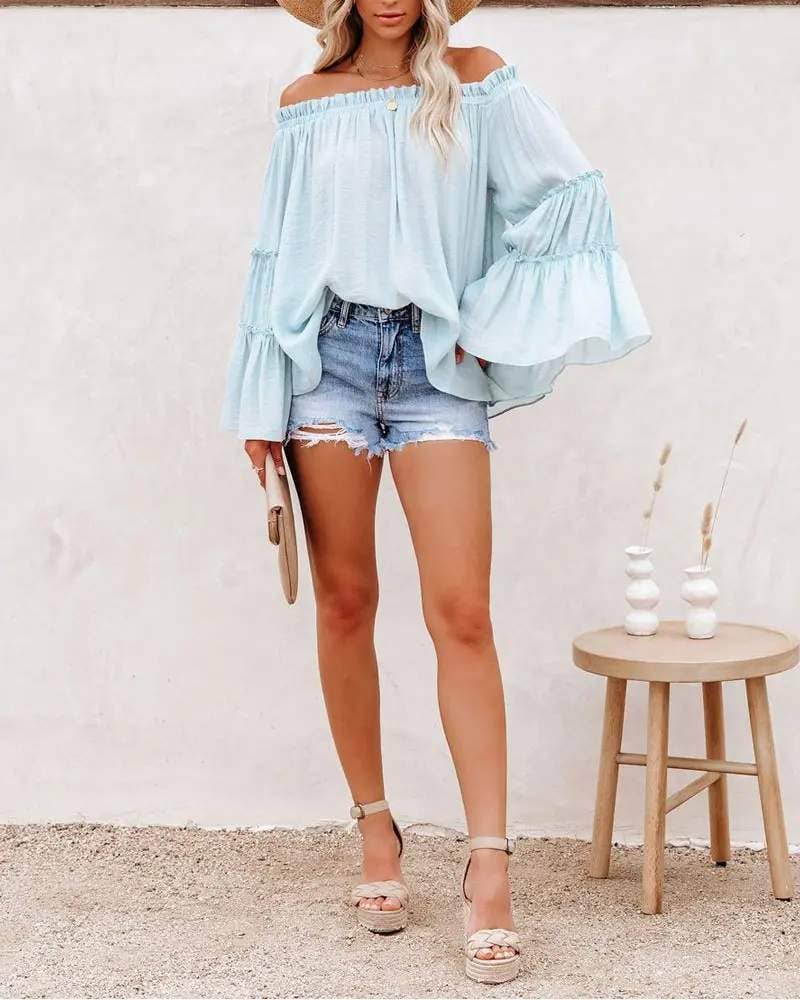 Fashion Combination - Wholesale Blouse - Women's - frill hem off shoulder bell sleeve top5