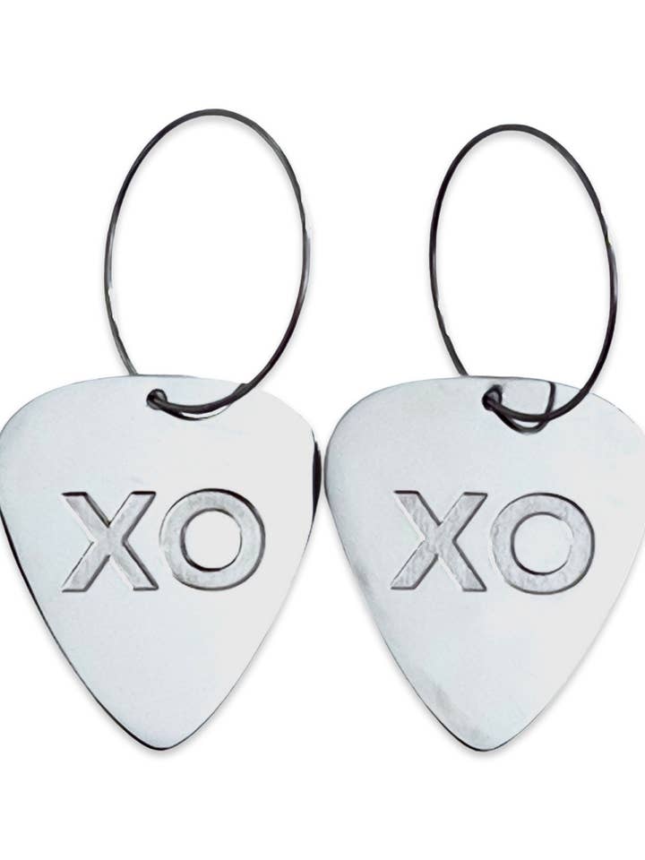 Stainless Steel Hoop Earrings XO Guitar Picks, Groupie Love for wholesale by Groupie Love