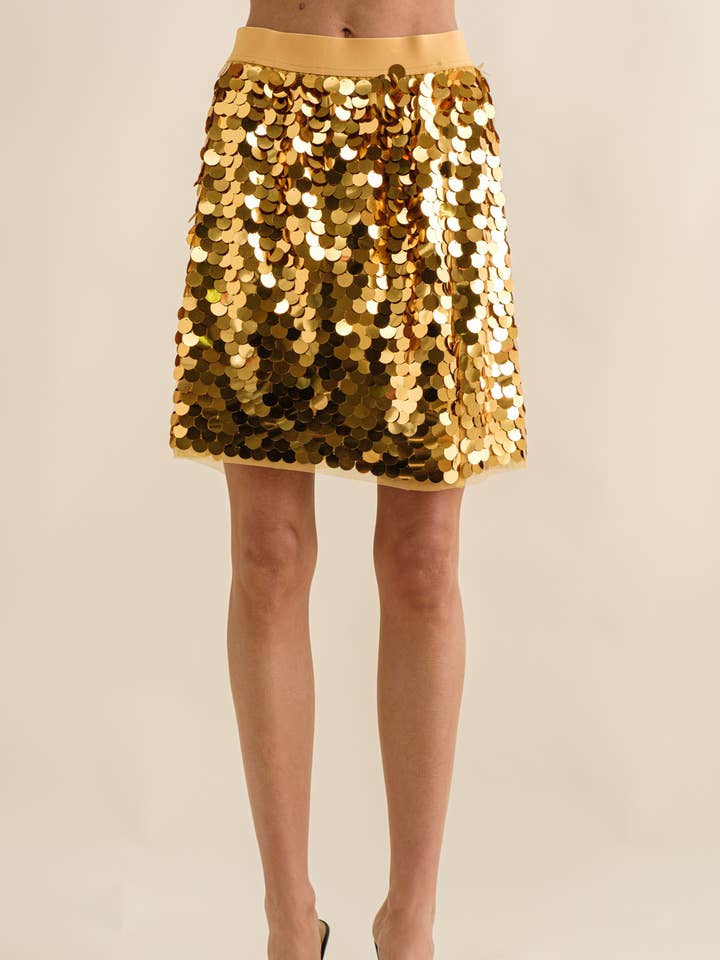 32607S - Mirrored Disco Large Sequin Waist Mini Skirt for wholesale by Blue B