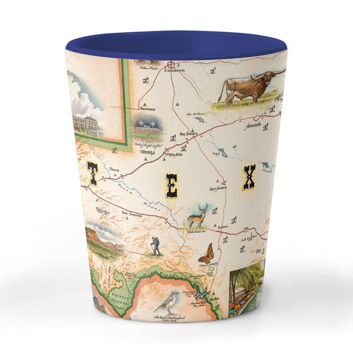 Texas State Map Ceramic Shot Glass - 1.5 oz for wholesale by XPLORER MAPS