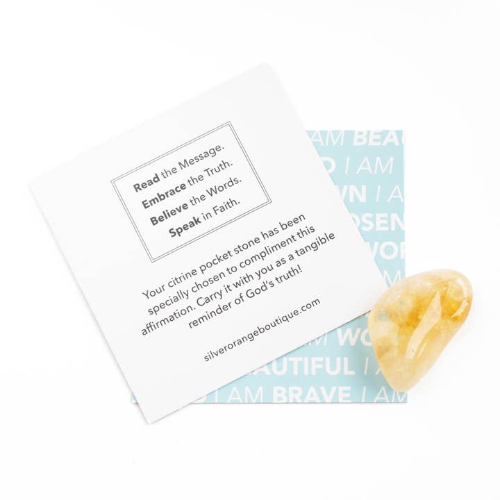 Silver Orange - Wholesale Spiritual Stone/Crystal - Affirmation Gems, scriptural card and crystal pocket stone