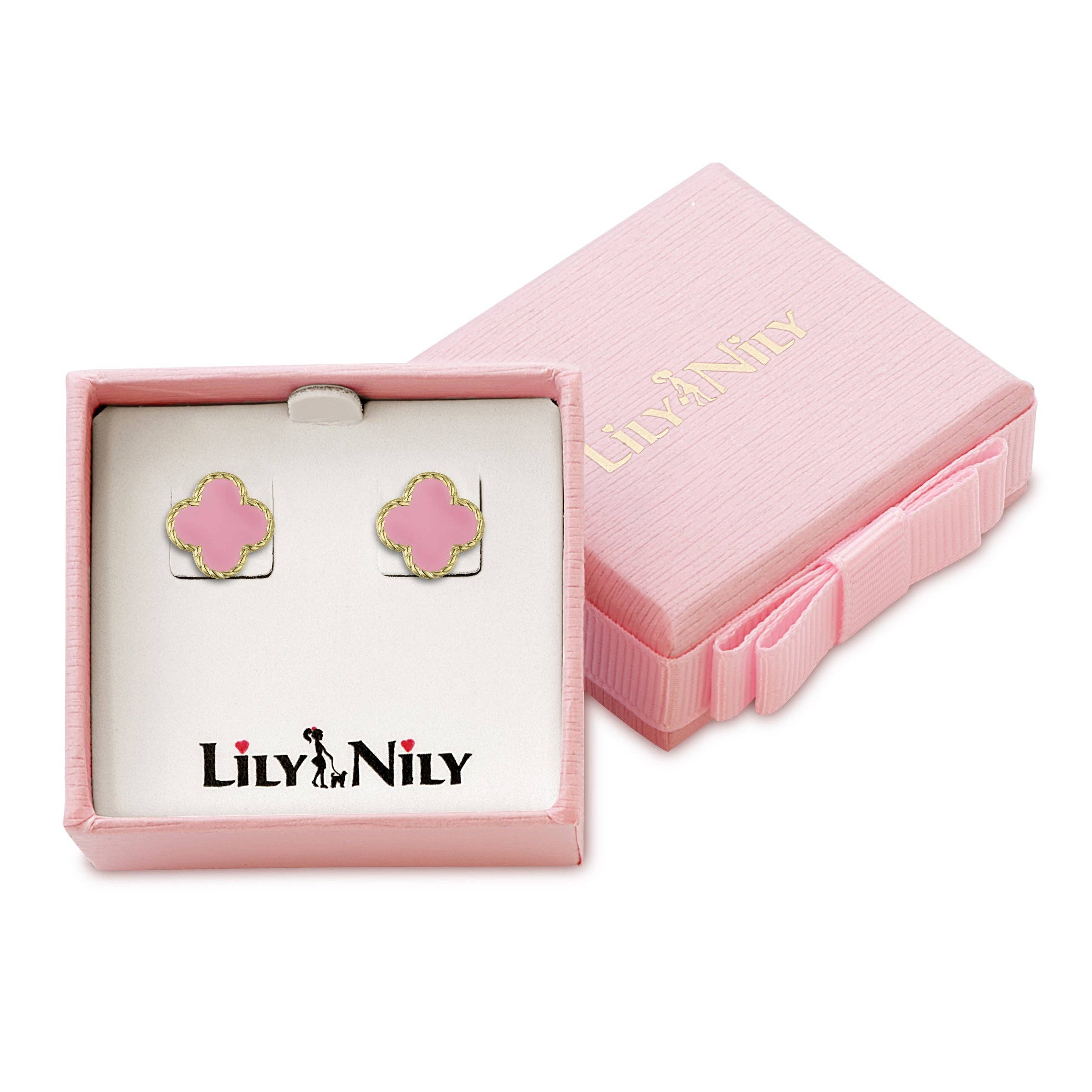 Lily Nily - Wholesale Stud/Post Earrings - Four Leaf Clover Stud Earrings - Pink2