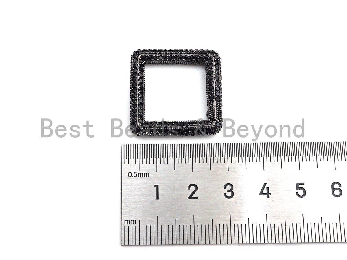 BestBeads&Beyond - Wholesale Sluiting - Volledig CZ Micro pave veer karabijnhaaksluiting, goud/rose goud/zilver/zwart, vierkante vorm karabijnhaaksluiting, 27 mm, sku #H2614