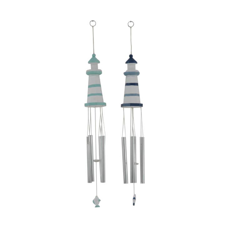 A-78789: WOOD LIGHTHOUSE WINDCHIME 2 ASSORTED 4"W, 30"H for wholesale by Import Corner