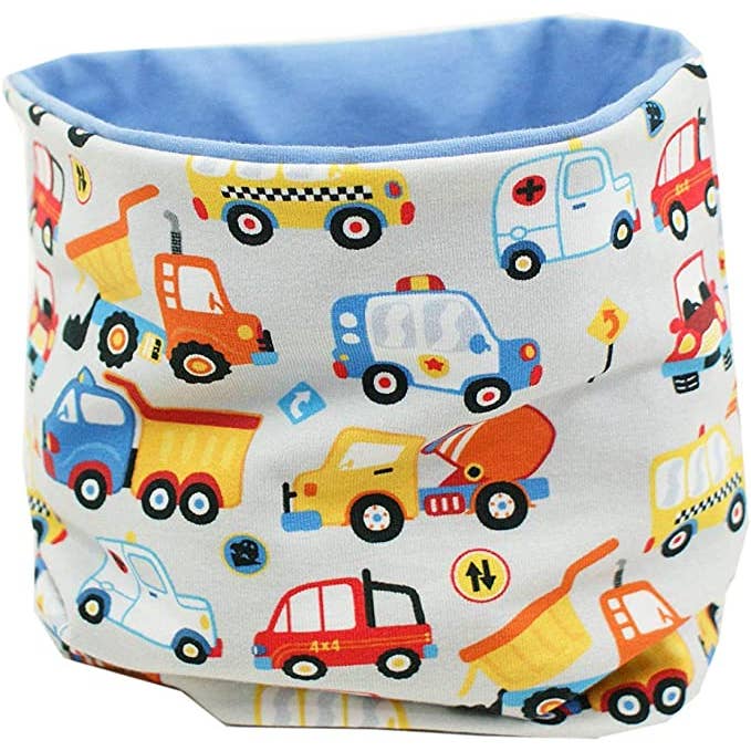 Sciarpa ad anello Lucky Cars grigia, interno blu chiaro per la vendita all'ingrosso da parte di Kleine Könige