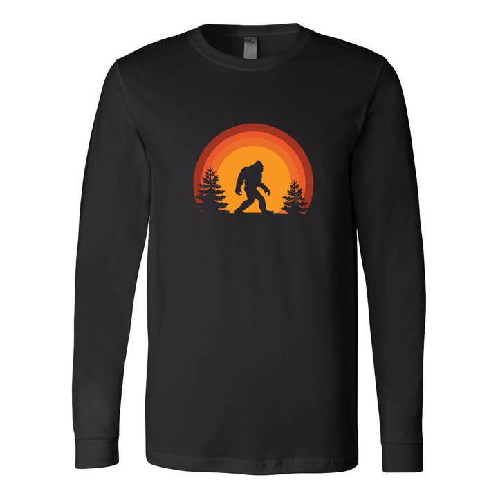 Wears The Mountain - Wholesale Screen Printed T-Shirt - Unisex - Sasquatch at Sunset - Premium Long Sleeve T6