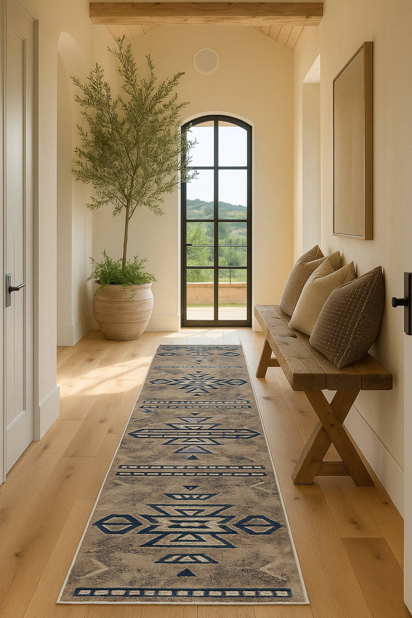 Contemporary South-Western Blue Beige Indoor Area/Runner Rug for wholesale on Faire13