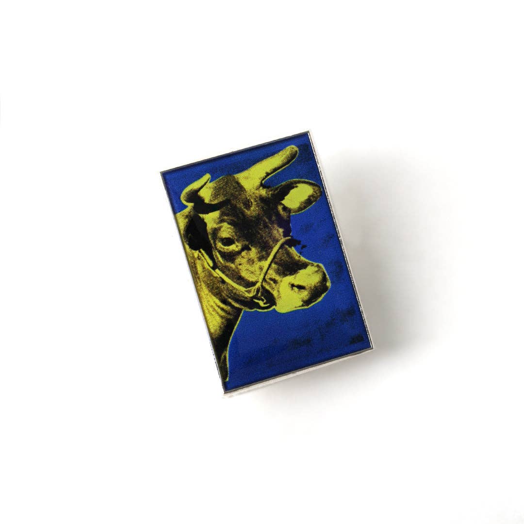 PINTRILL - Wholesale Lapel Pin/Button - Warhol Cows Yellow/Purple Pin