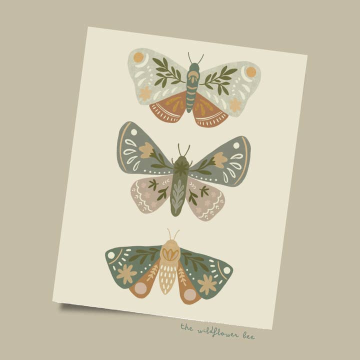Moths (Light) Print pour la vente par The Wildflower Bee