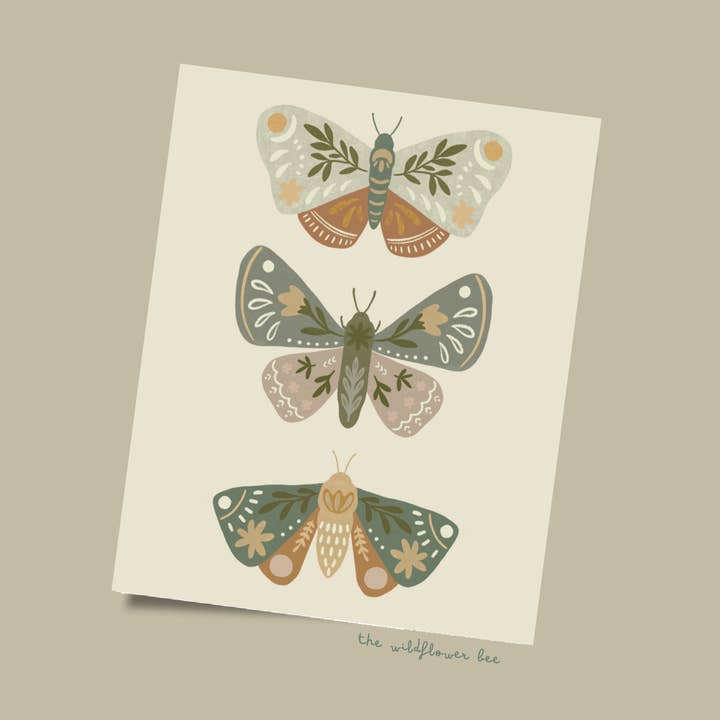 Moths (Light) Print for wholesale by The Wildflower Bee