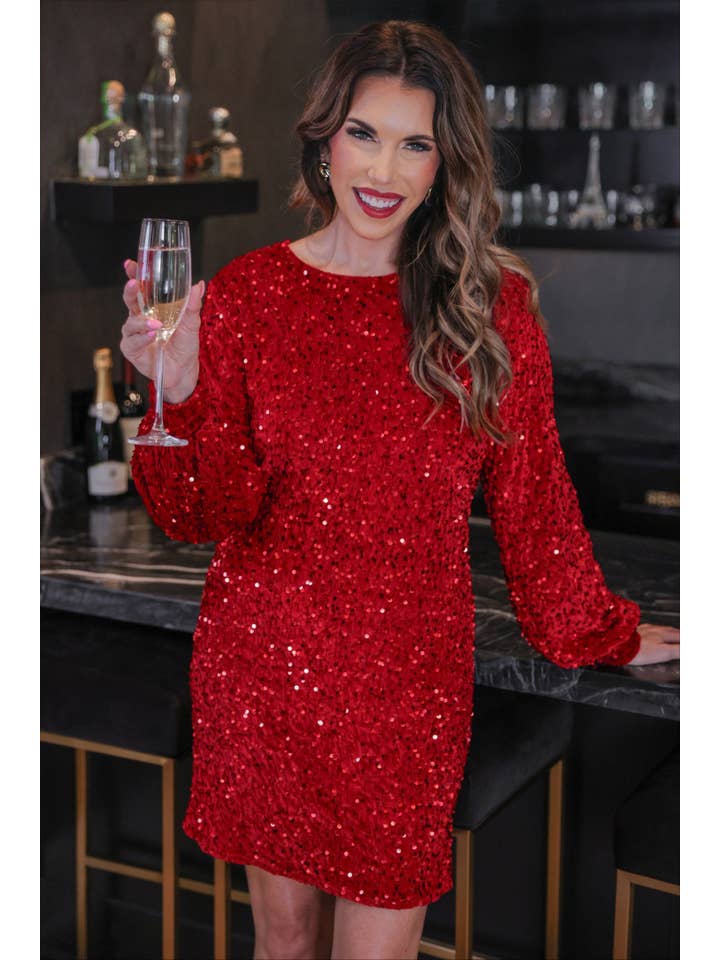 Old Flame Sequin Dress- Red for wholesale on Faire6