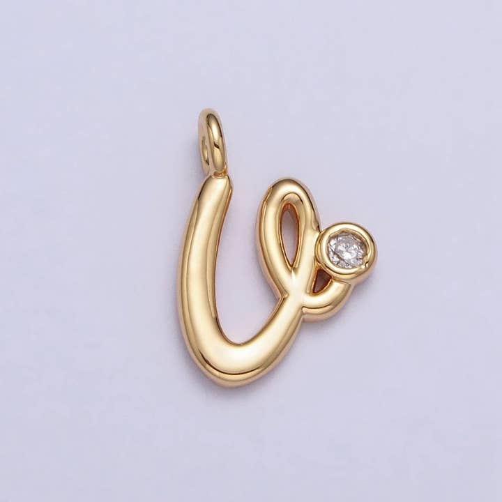 Aim Eternal - Wholesale Individual charm/pendant - Gold Initial Alphabet Lower Case Cursive Letter Clear CZ Personalized Charm | A-507-A-51921