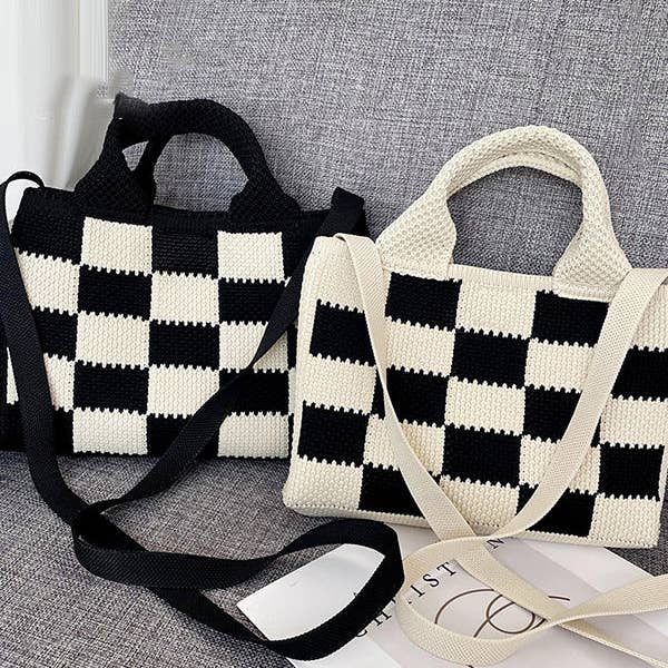 UZ Wholesale Store - Wholesale Tote Bag - Women's - Checkerboard Woven Handbag Crossbody Bags