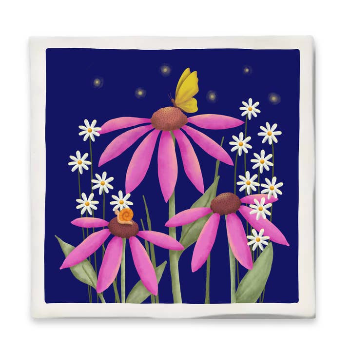 Fliese mit Illustration - 10x10 cm - Blumengarten für den Großhandel von Bits of Bliss