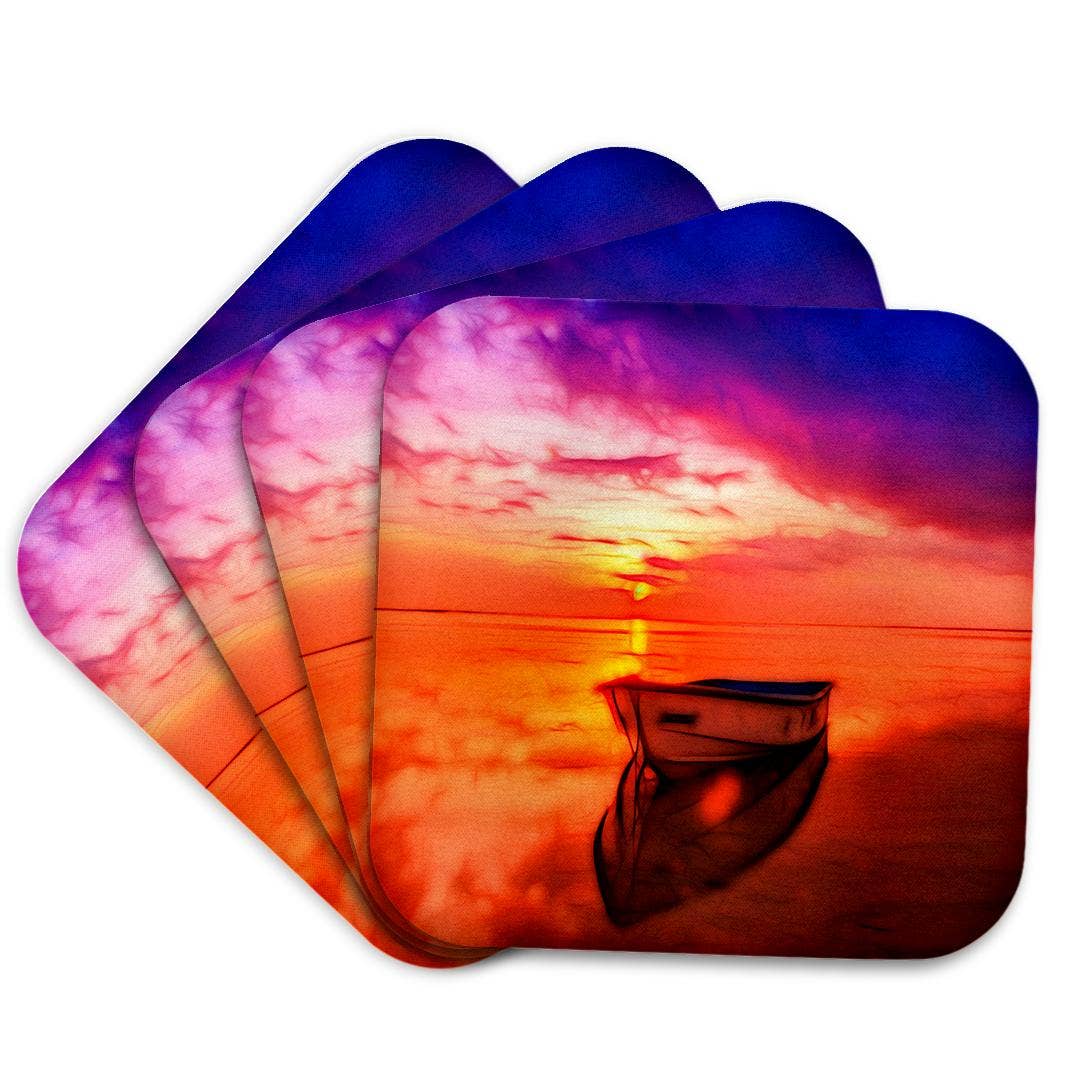 3dRose - Vente Sous-verre - 3dRose, Image colorée d'un bateau infusé de lumière sur l'eau, Dessous de verre7