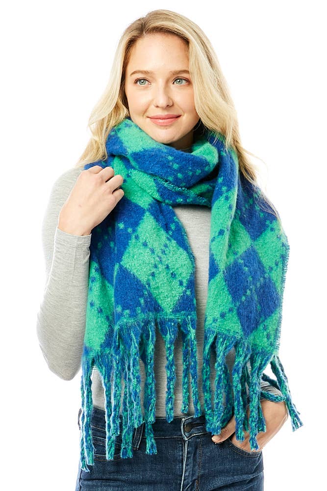 Hana - Vendita all'ingrosso Sciarpa - Donna - Sciarpa invernale con frange oblunghe con stampa Argyle8