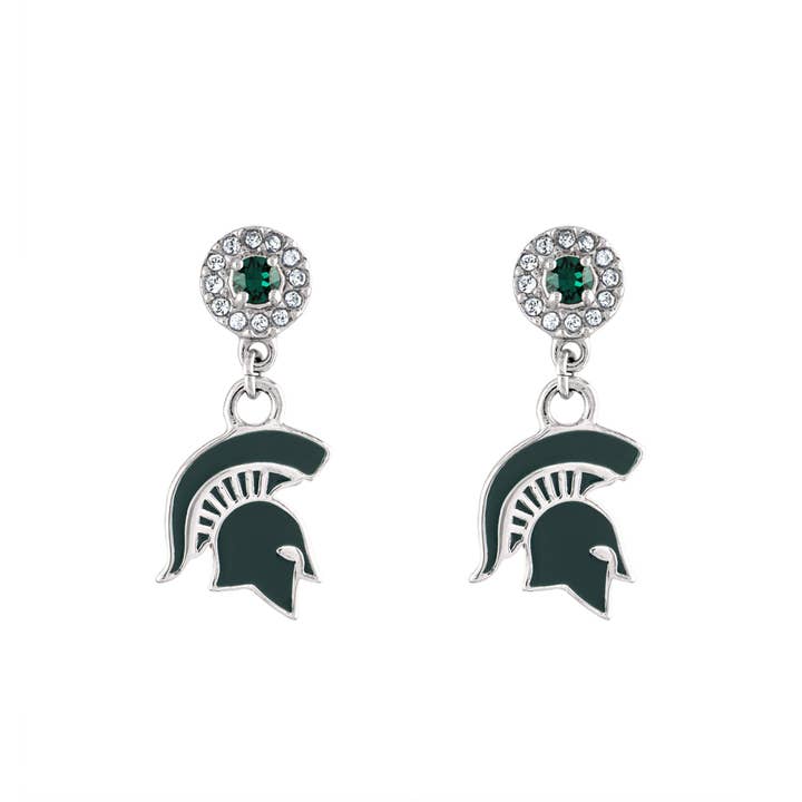 Stone Armory - Wholesale Dangle Earrings - Michigan State Spartan Crystal Drop Earrings