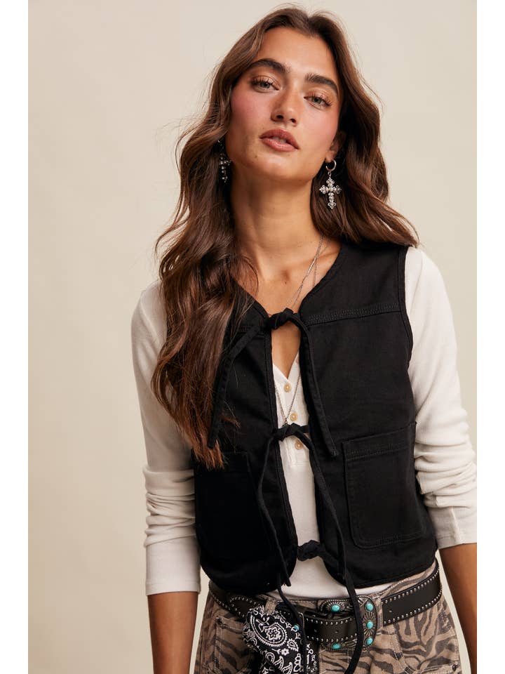 Listicle - Wholesale Outerwear Vest - Women's - Colored Denim Tie-Front Vest LVT0188