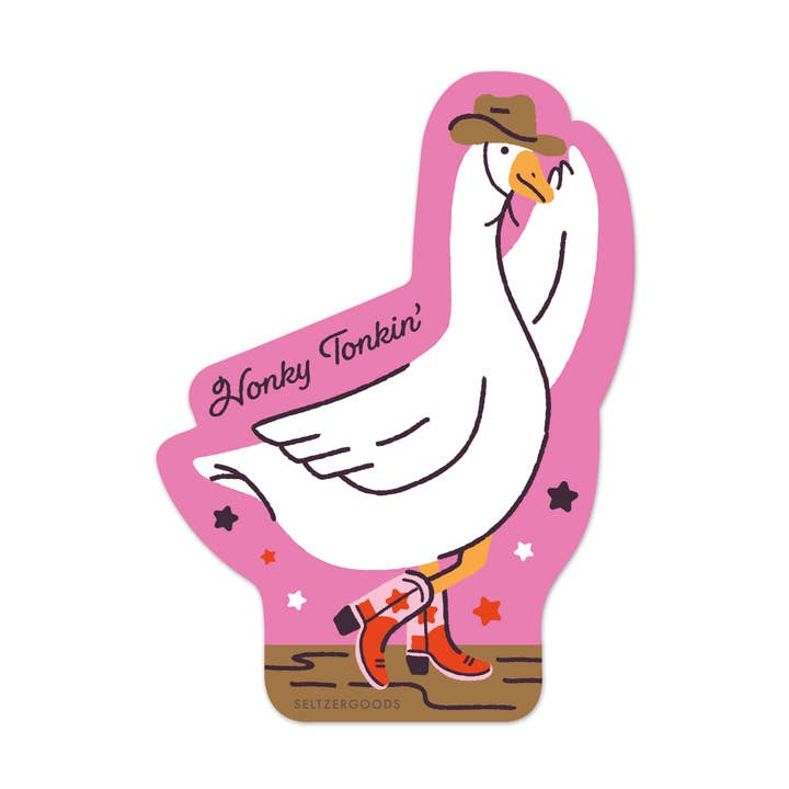 Honky Tonk Goose Sticker for wholesale by Seltzer Goods