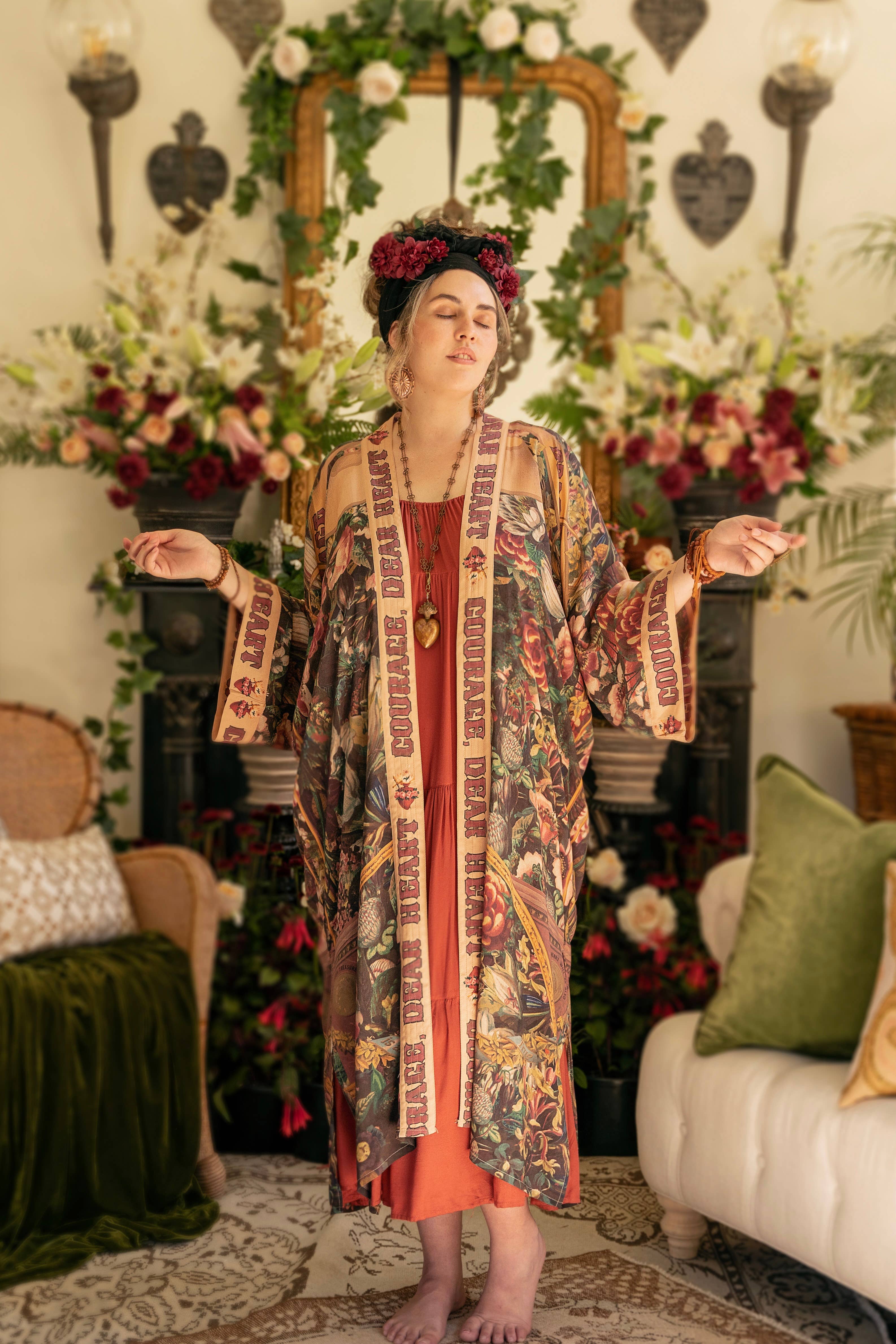 Market of Stars (USA) - Wholesale Kimono - Women's - Courage Dear Heart Opera Duster Kimono Robe w/ Sacred Heart1