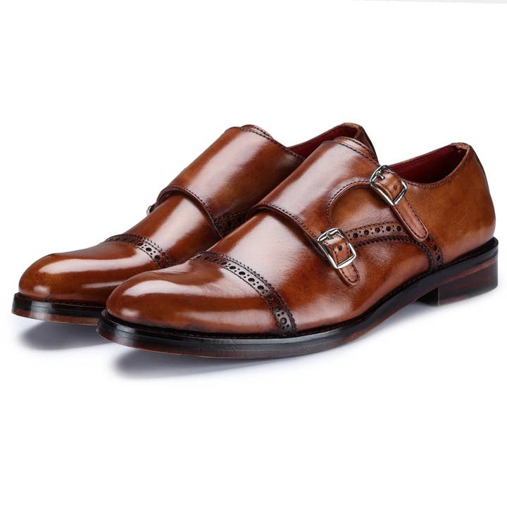 Sapato Monk Strap Duplo com Biqueira - Castanho por atacado de The Royale Leather