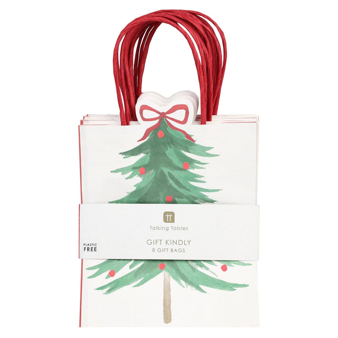 Talking Tables USA - Vente Pochette cadeau - Sacs-cadeaux en papier avec sapin de Noël - Lot de 8 | Décoration de Noël |2