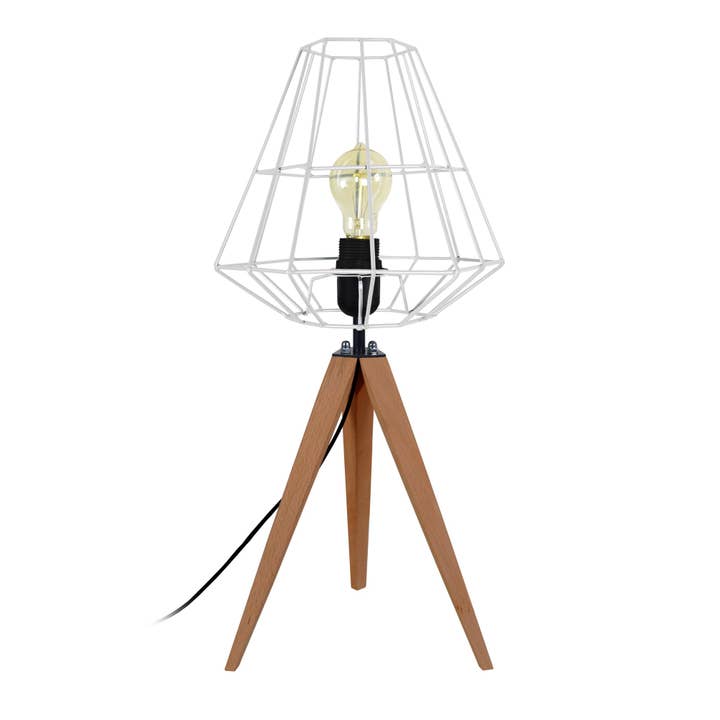 TRIBERG - Lámpara de mesa trípode de madera oscura y gris para venta al por mayor de Tosel Shop