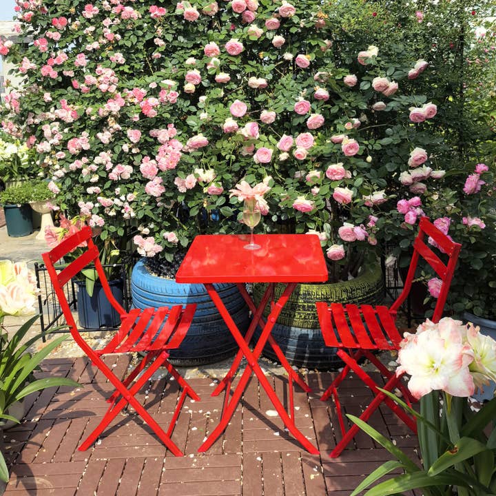 39F Inc. - Wholesale Patio Set - 3-Piece Red Foldable Metal Bistro Set with Square Table1