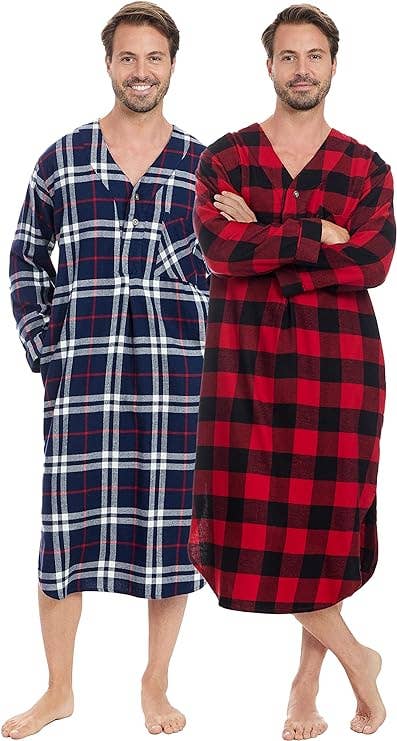 I-Wear Brands - Wholesale Nightshirt - Men's - 2 Pack Men's Cotton Flannel Long Henley Nightshirt25