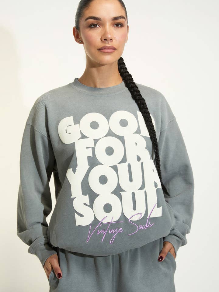 Good For Your Soul Pullover - Smoke for wholesale by Vintage Souls
