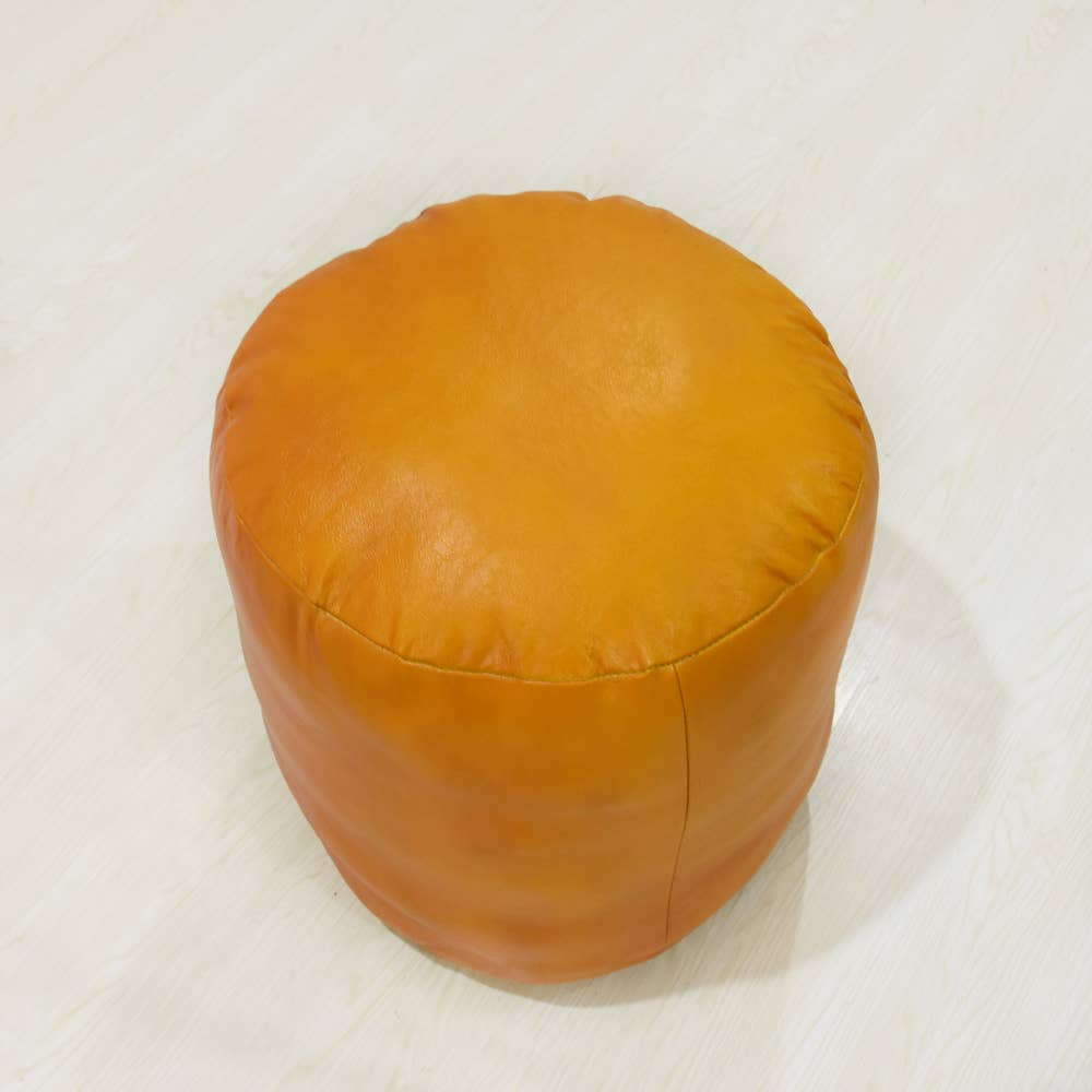 BBH Homes LLC - Wholesale Pouf - Solid Handmade Leather Round Pouf Mustard Color BBH Homes6