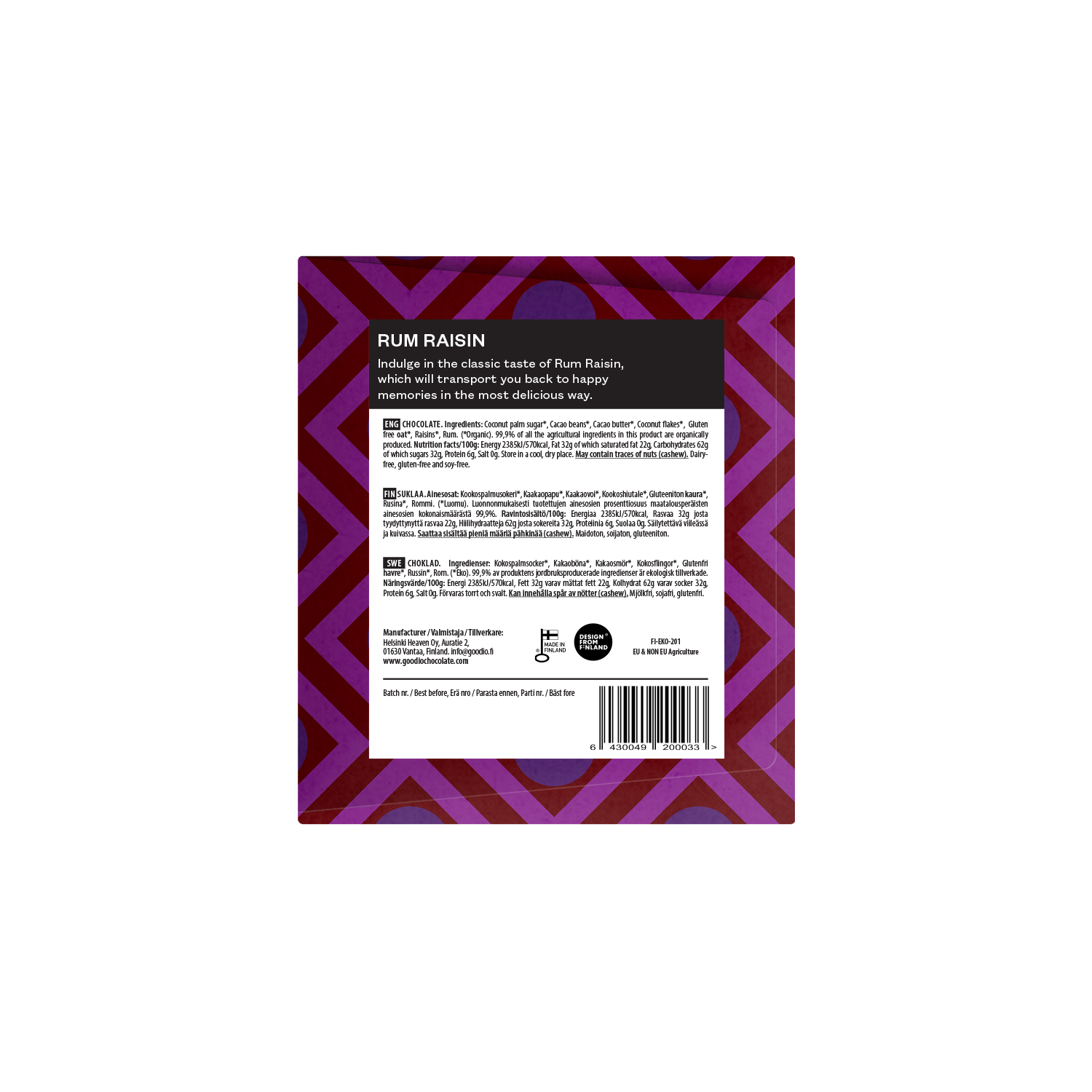 Goodio Chocolate - Wholesale Chocolate Bar - Rum Raisin Chocolate 35%2