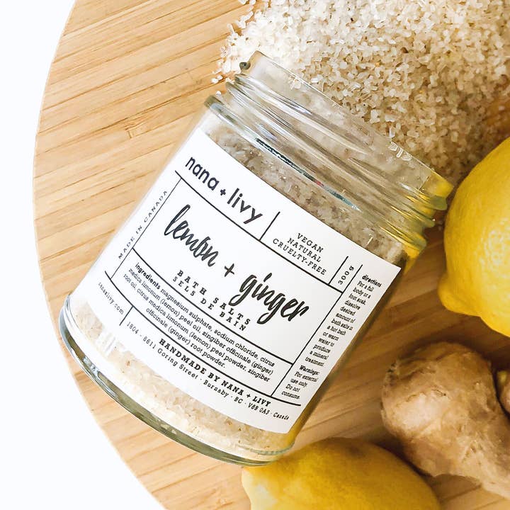 Lemon + Ginger Bath Salts for wholesale by Nana + Livy