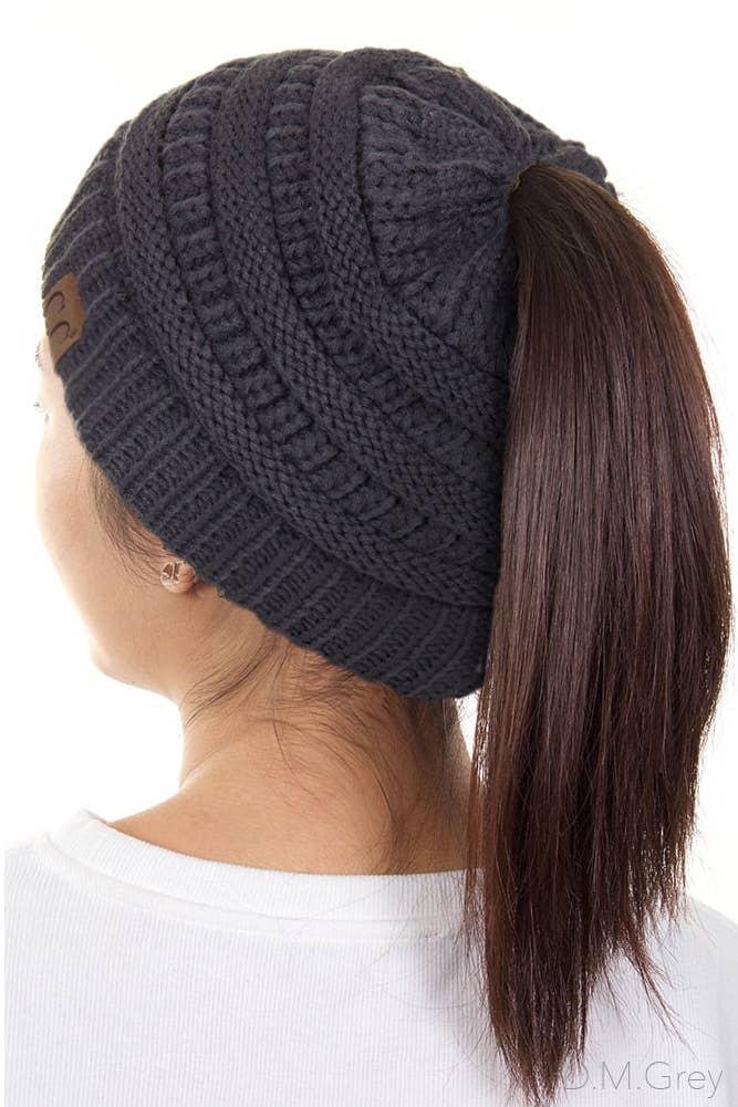 Hana - Wholesale Beanie - Women's - C.C Solid Color Ponytail Messy Bun Beanie7