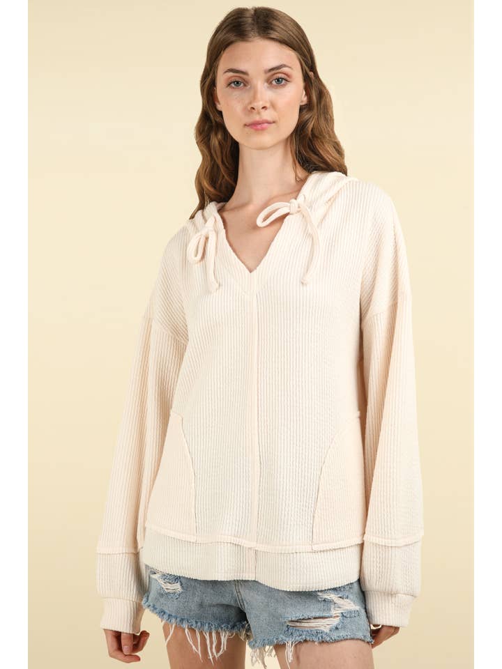 VERY J - Wholesale Hoodie - Women's - NT11829-Oversized Knit Casual Hoodie Top W/ Pockets