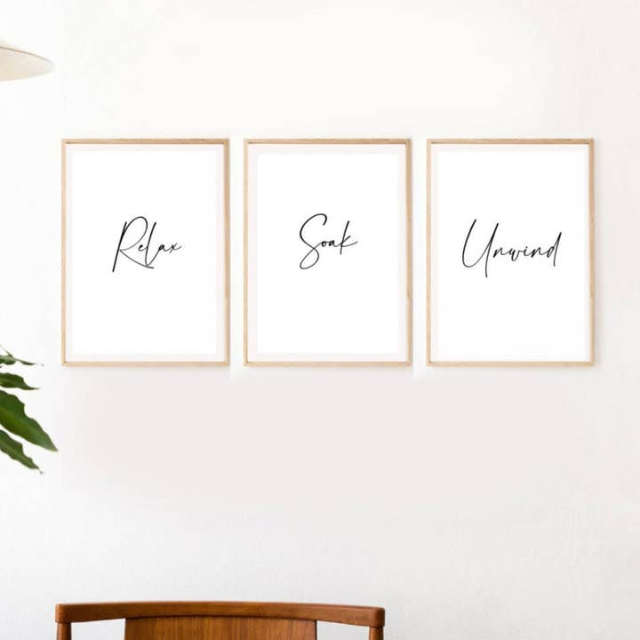 Relax Soak Unwind Unframed Prints (Set of x3 Prints | B-208 for wholesale by Love Flora Studio