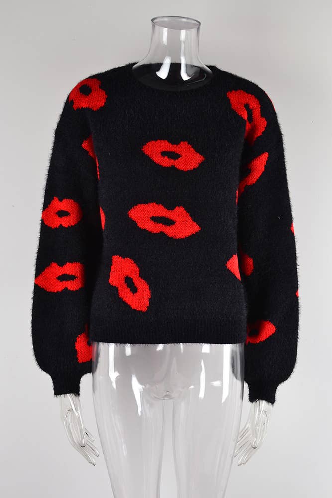 Comely Fashion – wholesale Knitted jumper – Women′s – Valentine Lips Pattern Knit Pulllover Sweater9