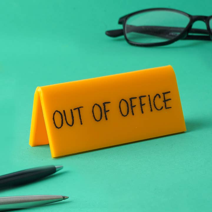 'Out Of Office' Yellow Desk Sign for wholesale by CGB Giftware