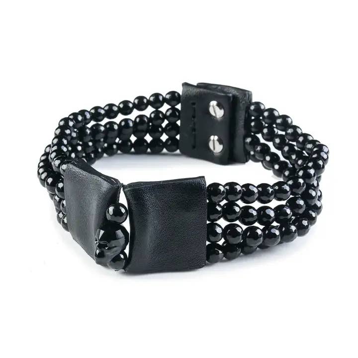 Collar de cuero con cuentas de ónix negro Midnight Pact para venta al por mayor de The Dark