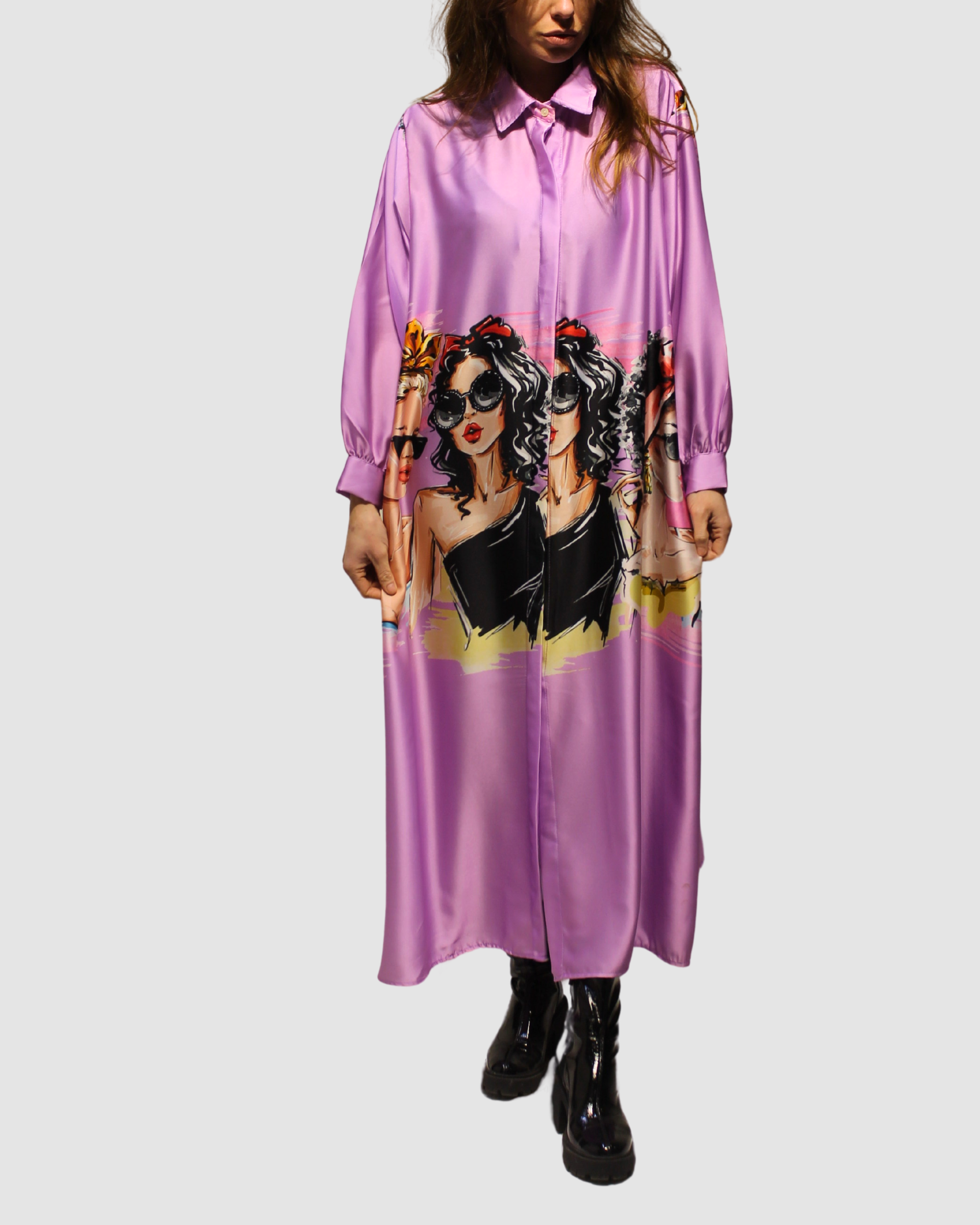 BanBat – Engroshandel Kjole - Dame – Satinskjortekjole med trykt mønster - REF: 3073625