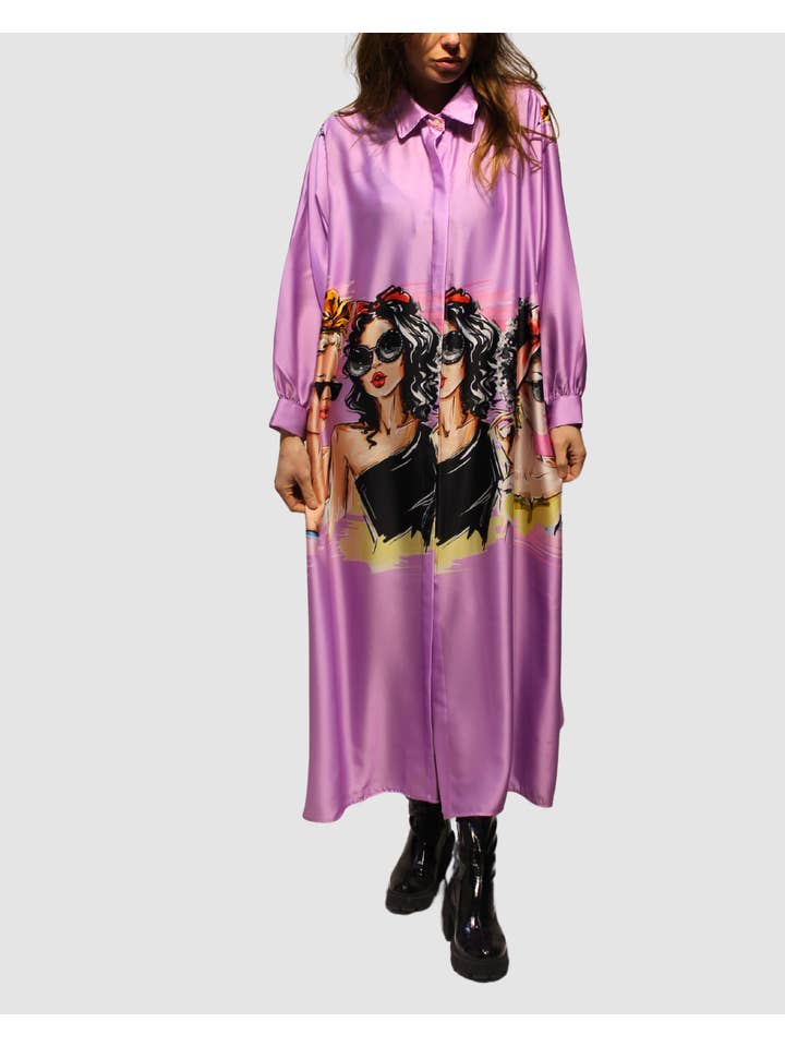 BanBat – wholesale Klänning - Dam – Satintryckt skjortklänning - REF: 3073625